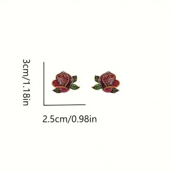 Colorful Rhinestone Rose Stud Earrings - Picture 3 of 3